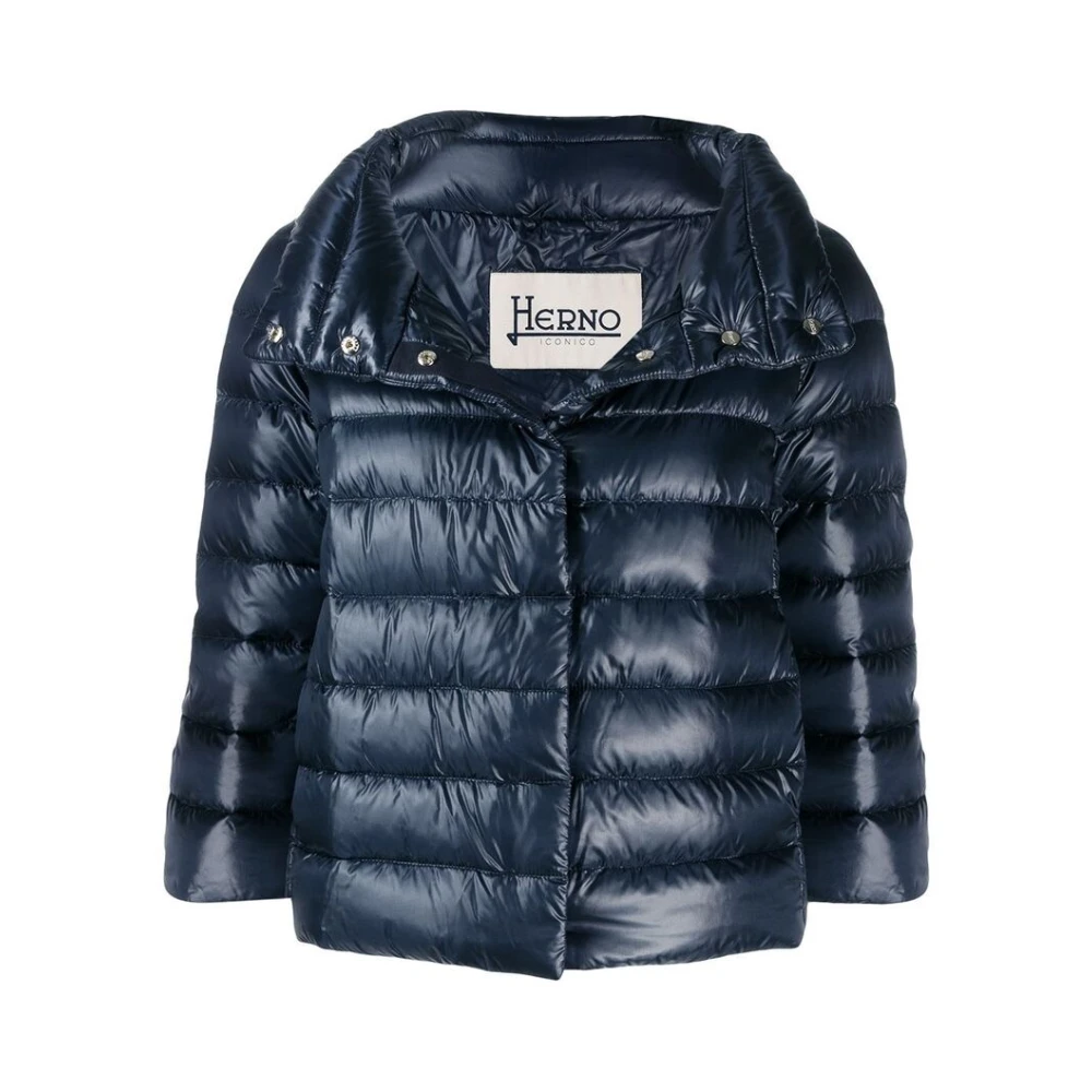 Herno Navy Blauw Gewatteerd Hoge Hals Jas Blue Dames