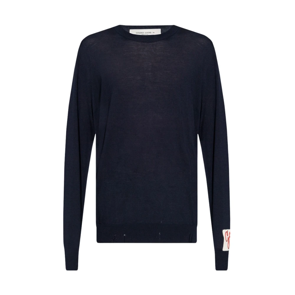 Golden Goose Mannelijk Blauw Truien & Vesten Heren, L, Wol, Trui Met Logo