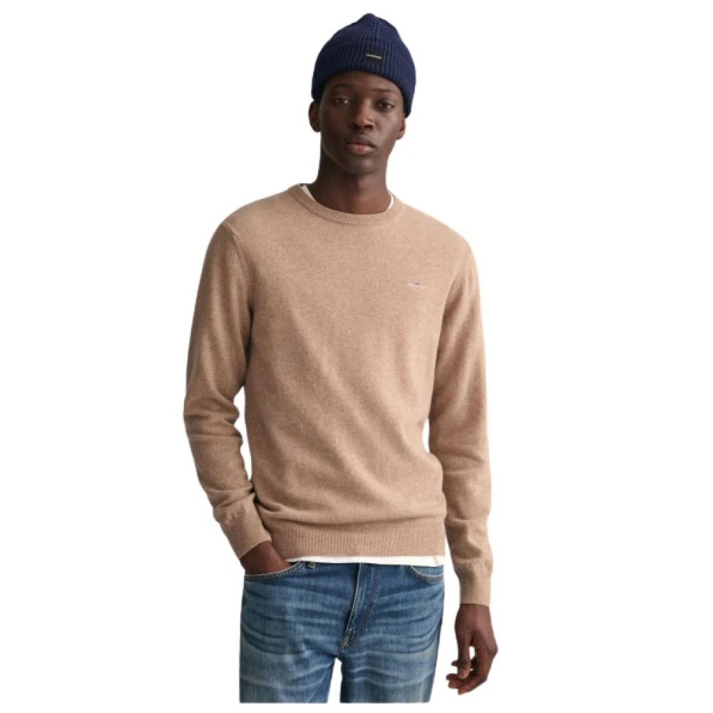 Gant Men's Beige Round-Neck Knitwear,, Ultra Fine Wool Round Neck Jumper Large