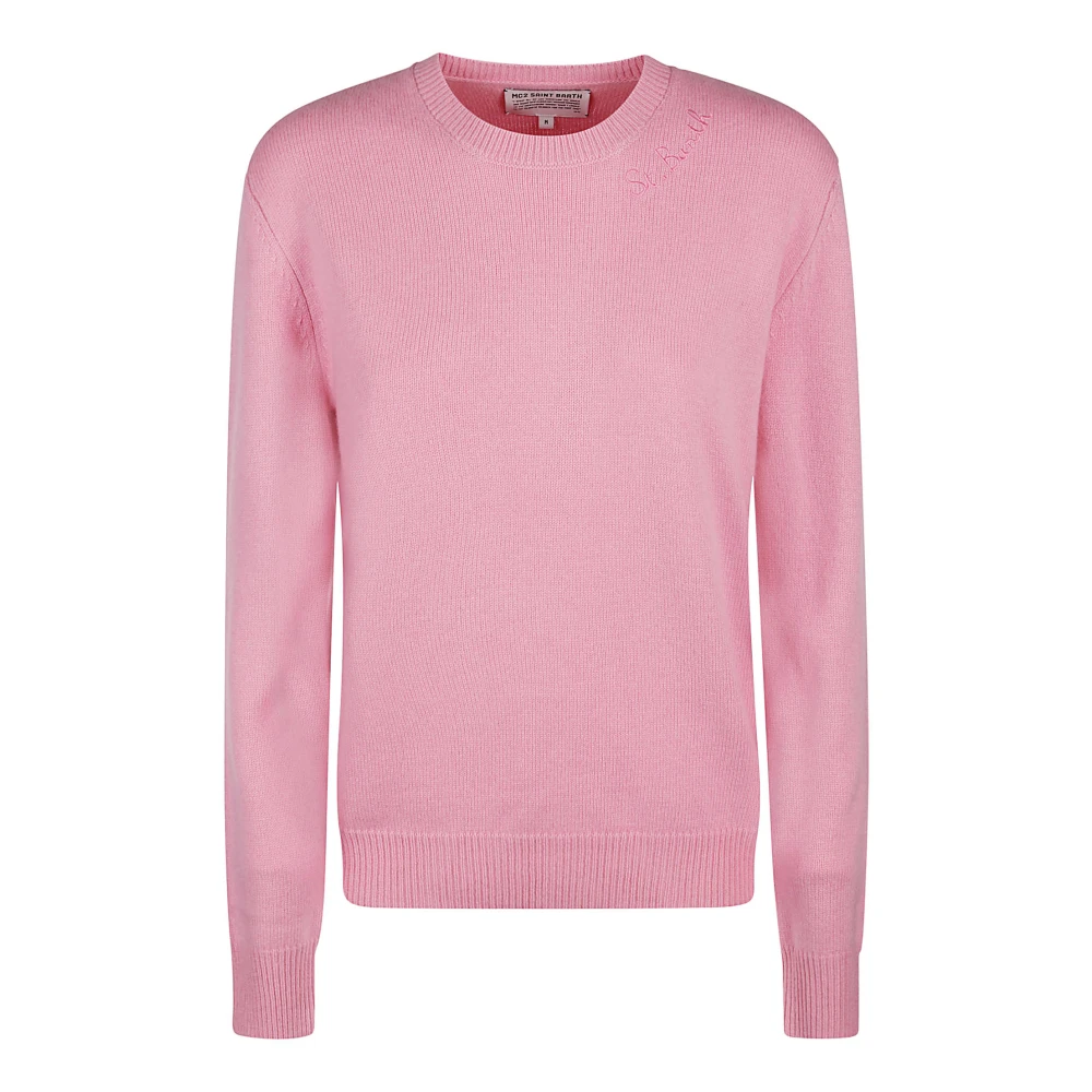 MC2 Saint Barth Wollen Crewneck Sweater met Logo Schrijven Pink Dames