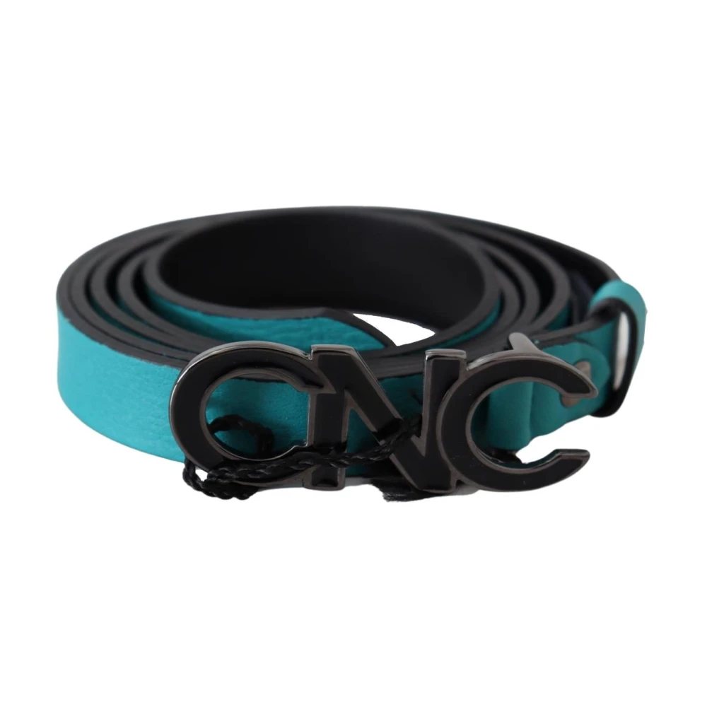 Costume National Women's Blue Teal Leather Belt With Logo Buckle