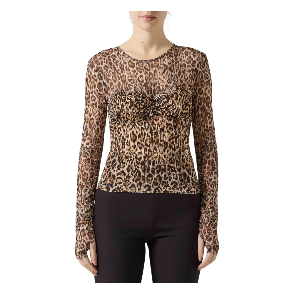 Just Cavalli Women's Multicolor Girocollo In Tulle Stampa Leopardo - Long Sleeve T-Shirts - S - Tops