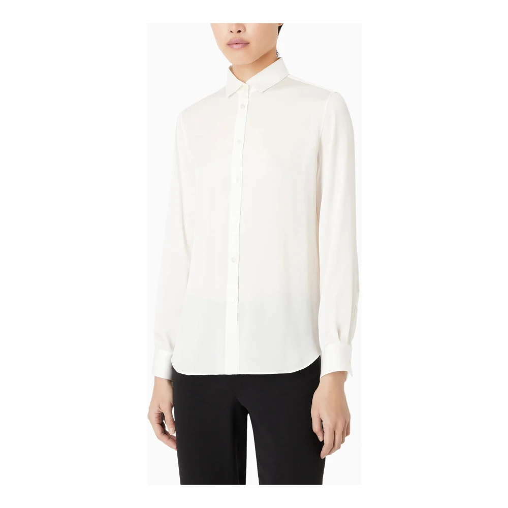 Giorgio Armani Zijden Klassieke Kraag Knoopshirt White Dames