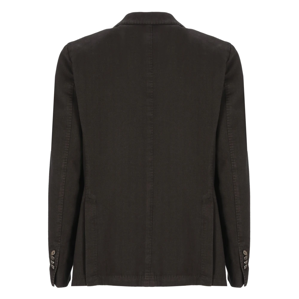 Lubiam Bruine Katoenen Jas met Peak Revers Brown Heren