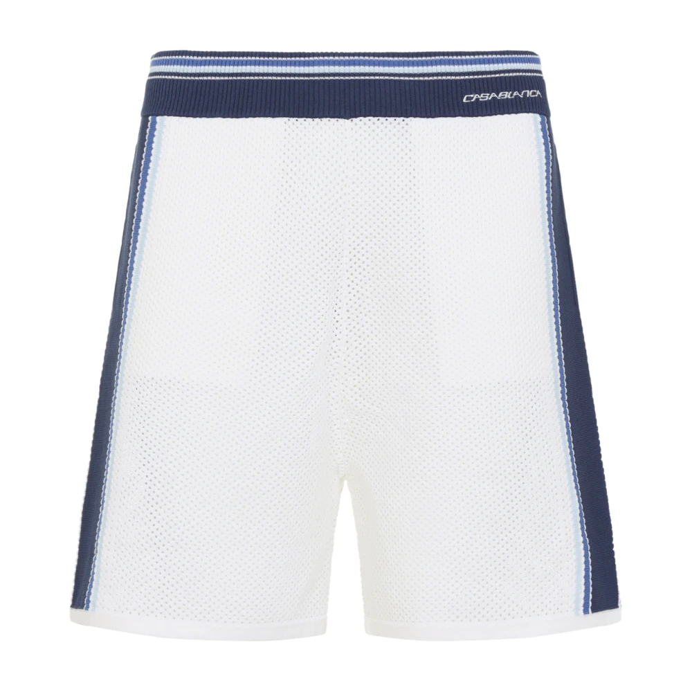 Casablanca Men's White Casual Shorts, L, Striped Mesh Track Shorts