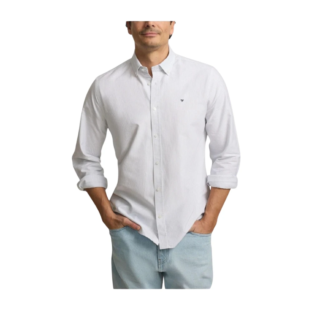 Silbon White Casual Shirts, Male, S, Sport Oxford Striped Shirt