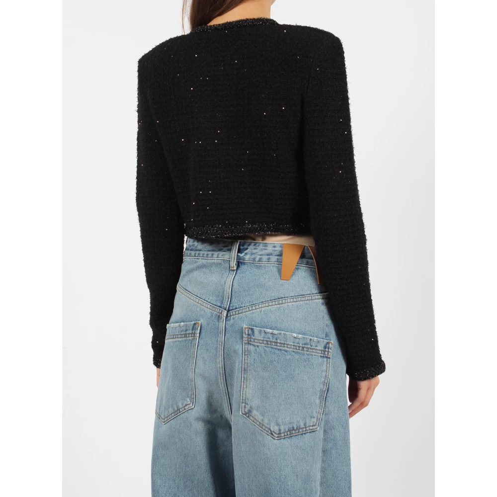Self Portrait Paillet Crop Tweed Gebreid Jack Black Dames