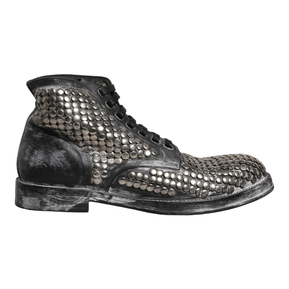 Dolce & Gabbana Men's Black Runway Studs Ankle Boots - Lace-Up Boots - 10 Uk - Shoes