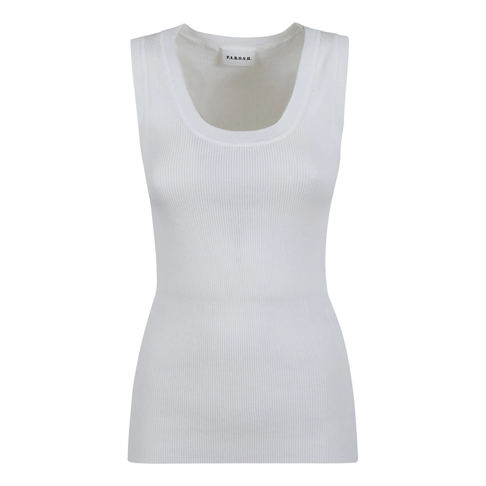 P.a.r.o.s.h. Geribbelde Jersey Top in Mokka White Dames
