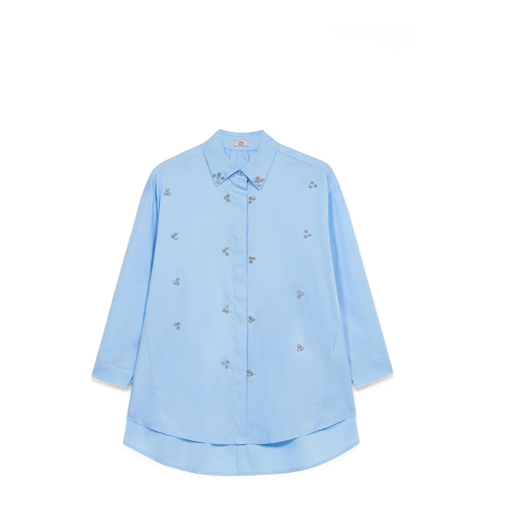 Oltre Kristalstenen Oversized Shirt Blue Dames