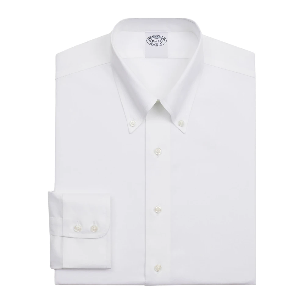 Brooks Brothers Witte Slim Fit Non-Iron Stretch Supima Katoenen Twill Overhemd met Button Down Kraag White Heren