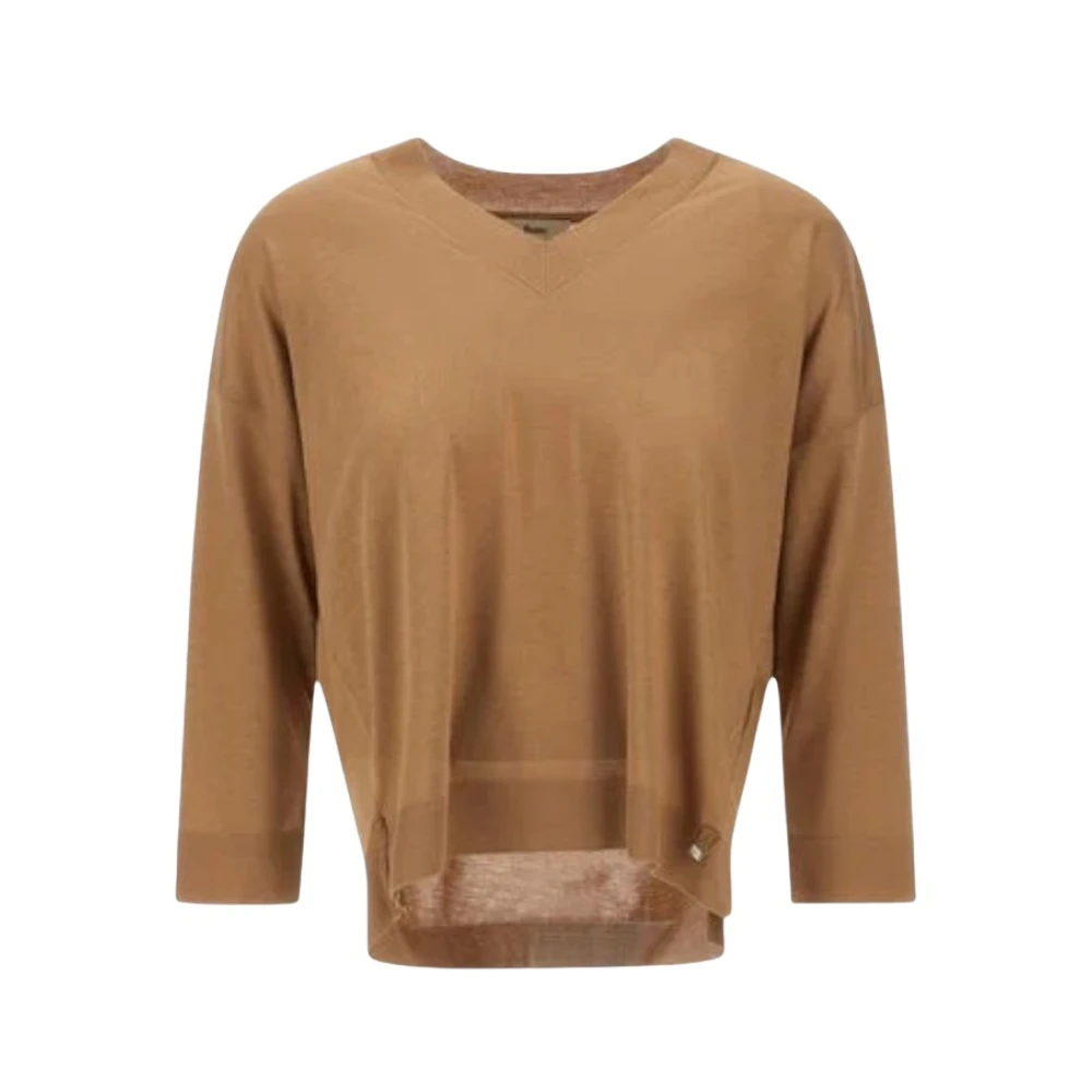 Herno Women's Brown V-Neck Knitwear, Xl, V-Neck Knitwear