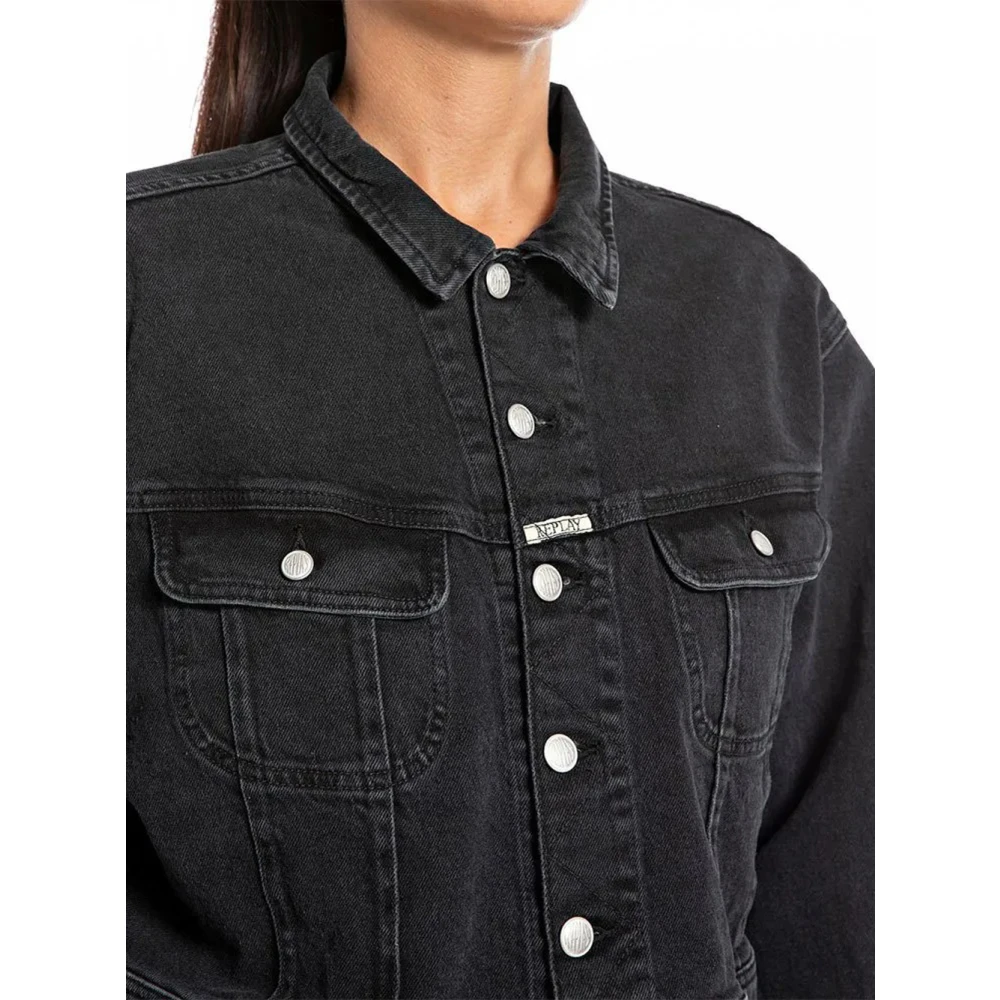 Replay Zwart Denim Cropped Jasje Black Dames