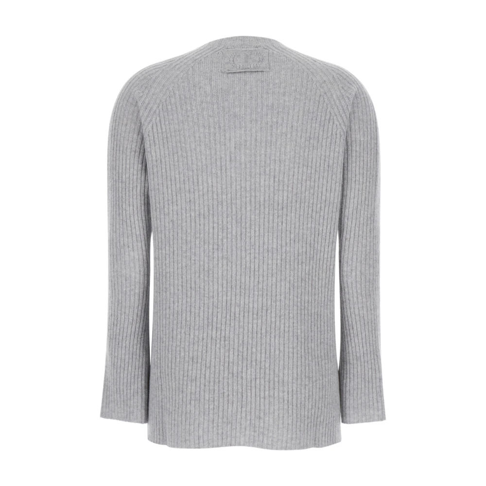 Twinset Grijze Ribgebreide Trui U-Hals Gray Dames