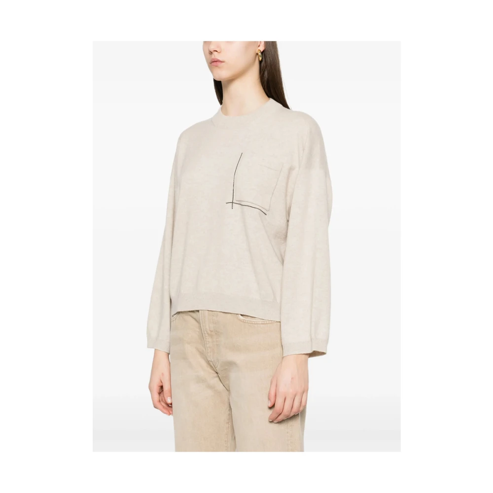 BRUNELLO CUCINELLI Beige Crew Neck Sweater met Zak Beige Dames