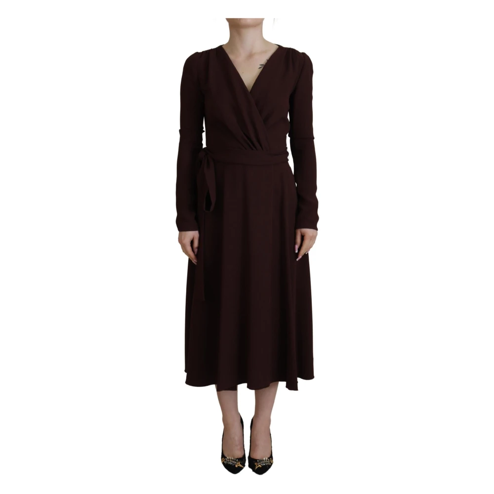 Dolce & Gabbana Women's Brown Wrap Long Sleeve Midi Stretch Dress