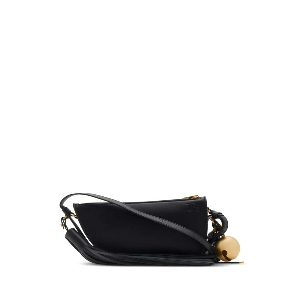 Burberry Zwarte Leren Schoudertas met Goudkleurige Hardware Black Dames