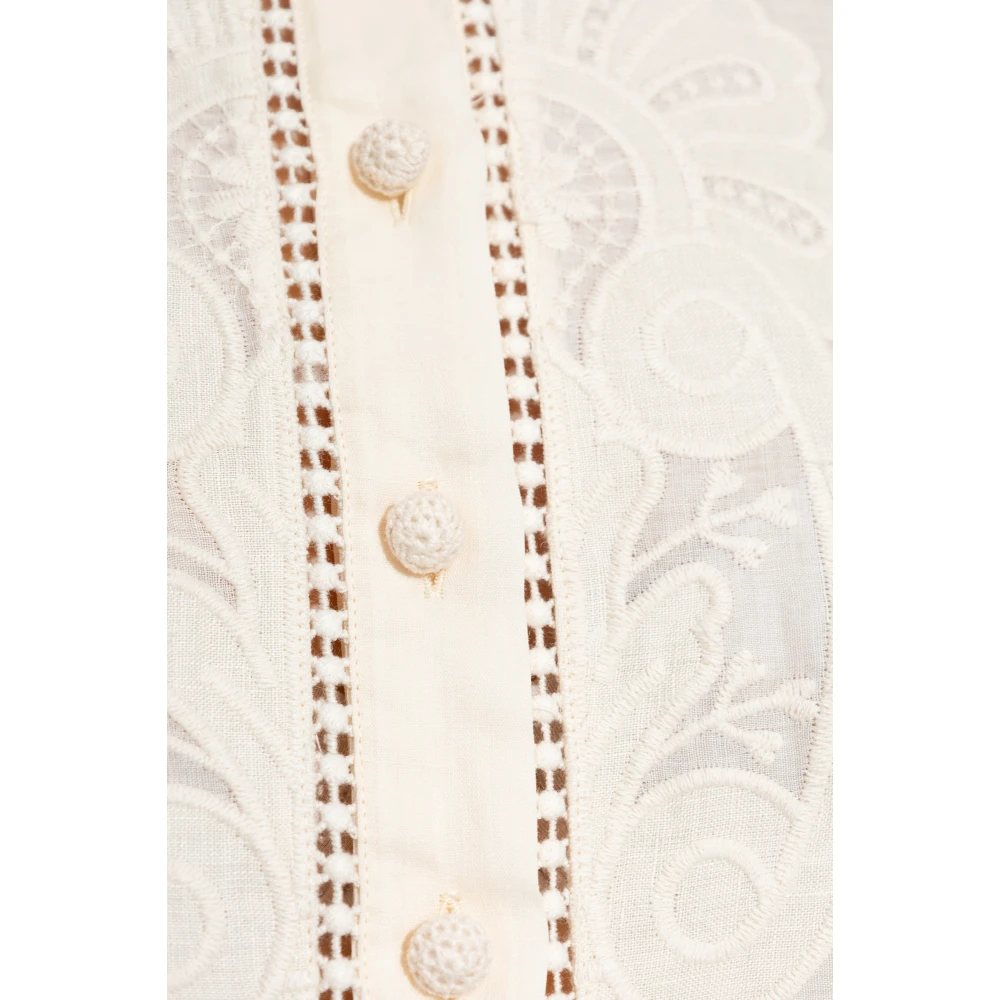 Zimmermann Linnen overhemd met opstaande kraag Beige Dames