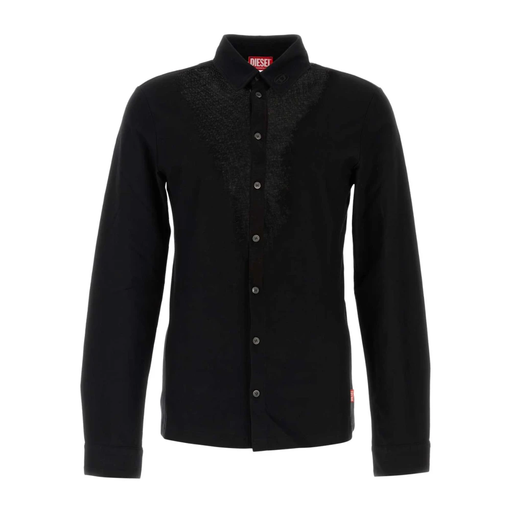 Diesel Stretch Katoenmix Zwarte Effen Shirt Black Heren