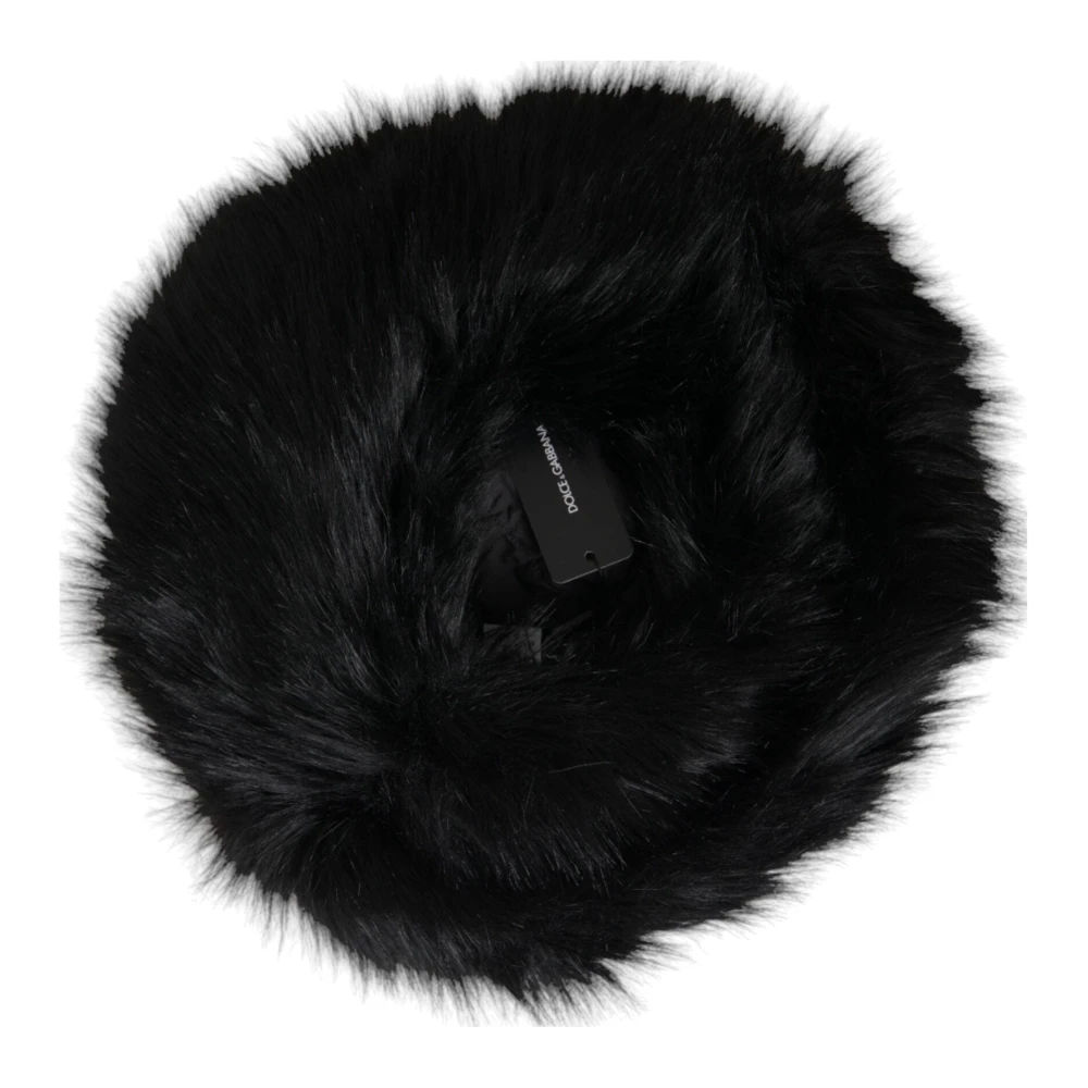 Dolce & Gabbana Zwarte Faux Fur Bucket Hat Black Dames