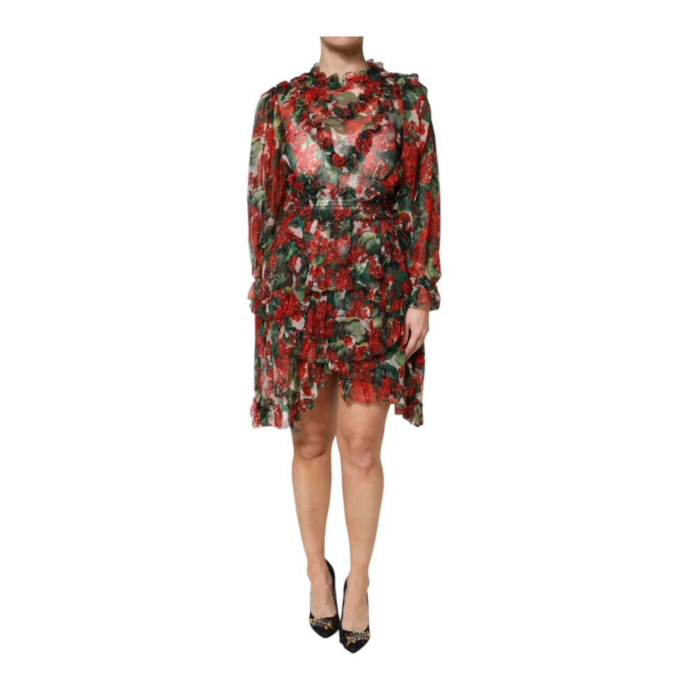 Dolce & Gabbana Women's Multicolor Short Dresses, Xs, Floral Print Ruffle Mini Dress