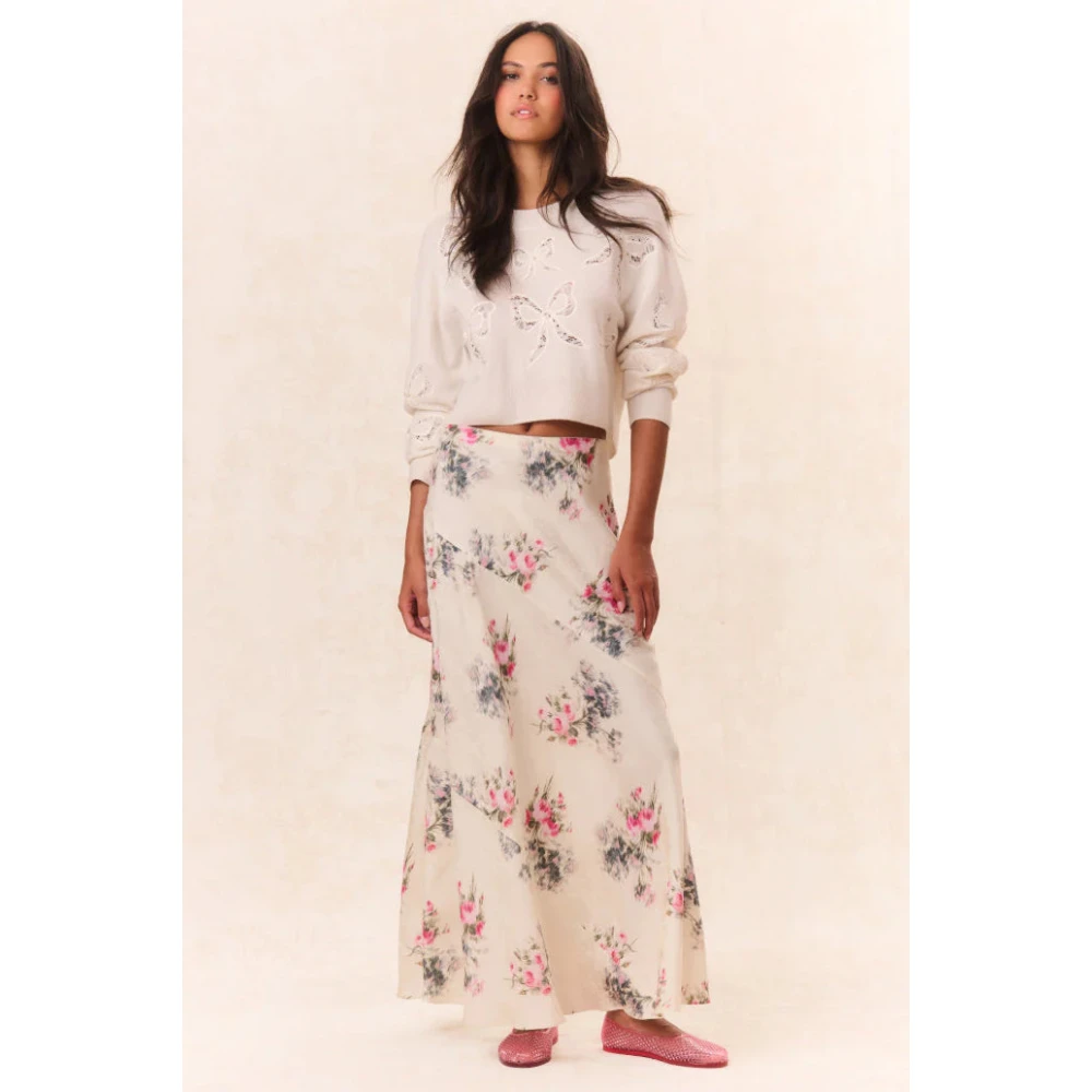 Loveshackfancy Bloemen Zijden Maxi Rok Beige Dames
