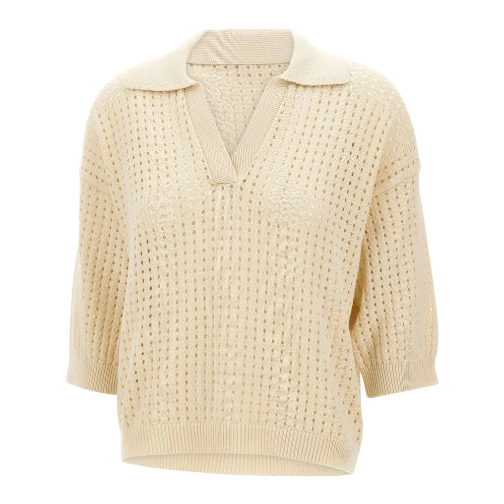 Kangra Women's White Polo - V-Neck Knitwear - Xs - Knitwear