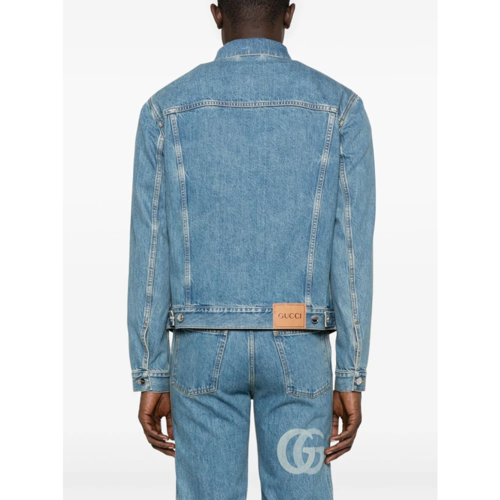 Gucci Denim Katoen Blauw Logo Jas Blue Heren