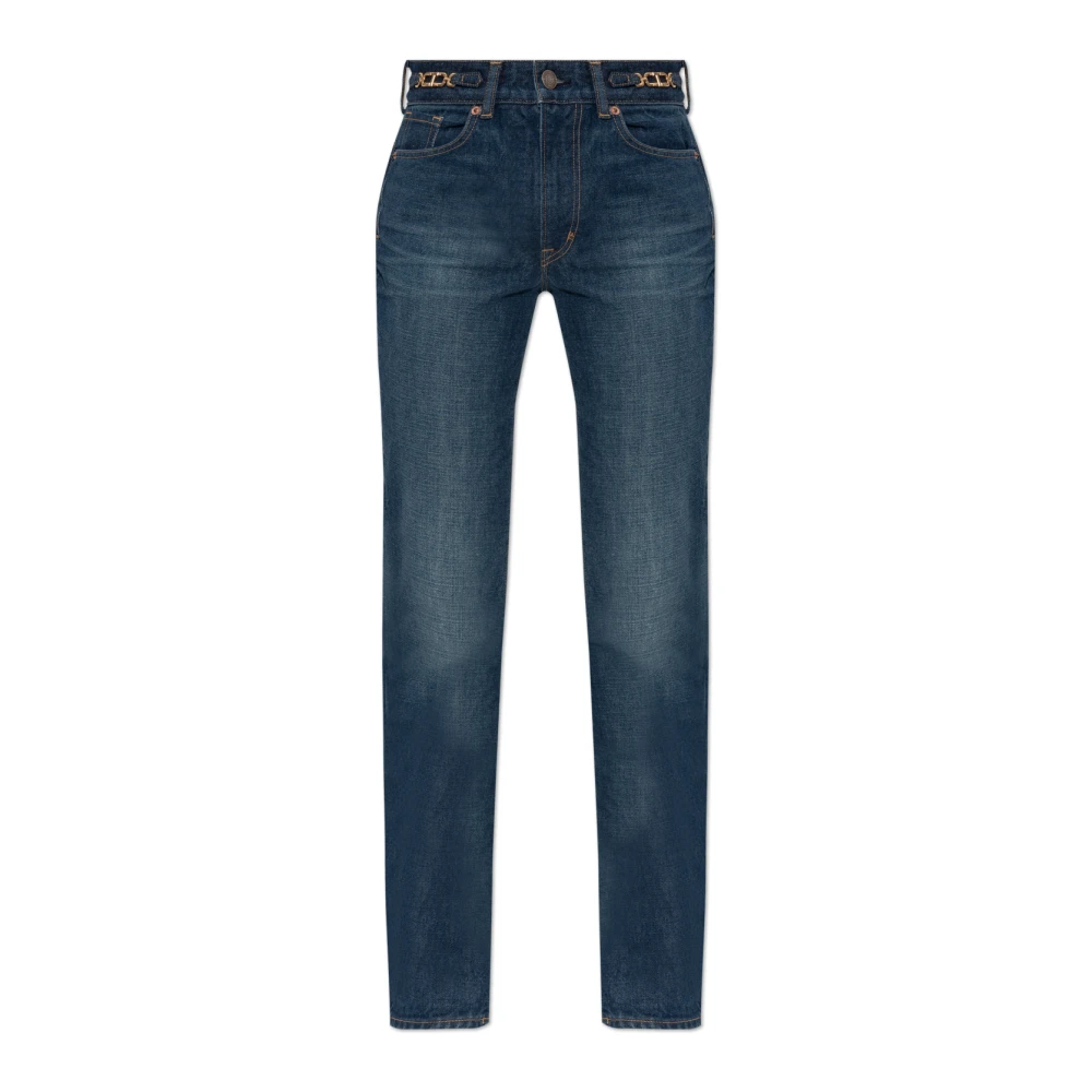 Tom Ford Indigo Blauwe Kettingdetail Straight Fit Jeans Blue Dames
