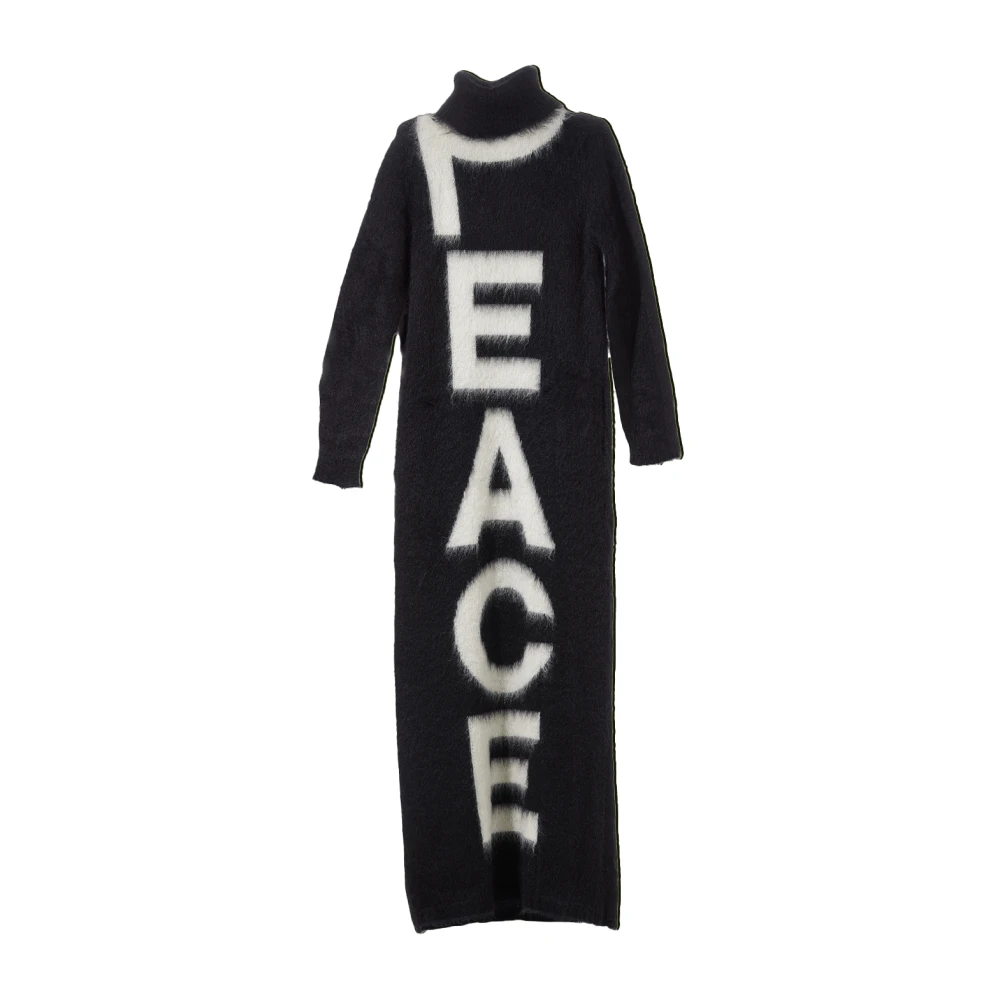 Moschino Lange Gebreide Jurk met Peace Intarsia Black Dames