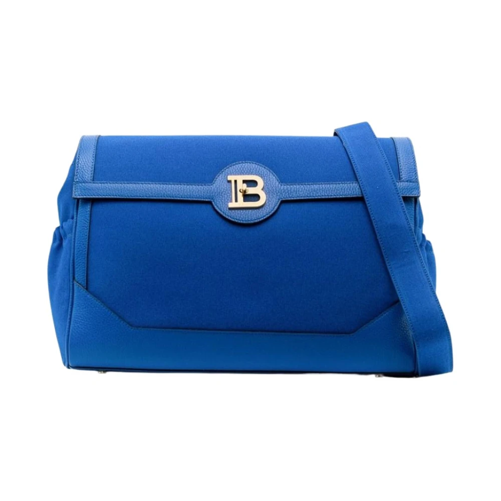 Balmain Stoffen Tas met Gouden Logo Blue Dames