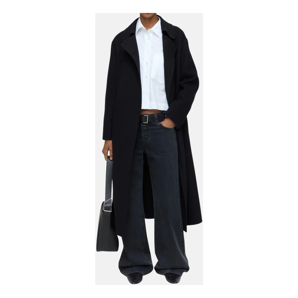 closed Jas van dubbele stof met riem en zijzakken Black Dames