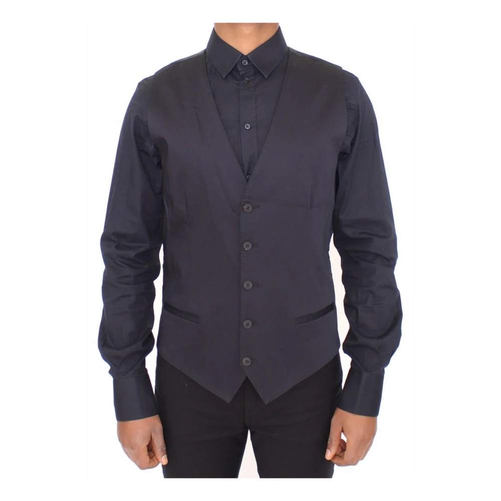 Dolce & Gabbana Men's Blue Cotton Stretch Dress Vest Blazer