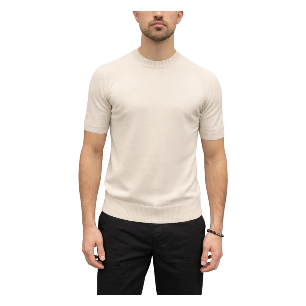 Gran Sasso Herr Beige Stickade Tröjor L, Bomull, Rundhalsstickat