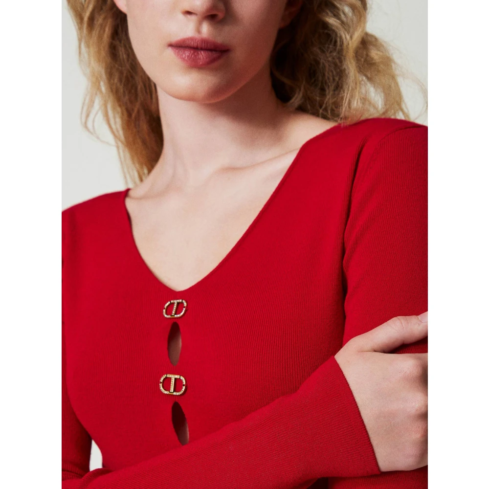 Twinset Omkeerbare V-hals Trui Rood Red Dames