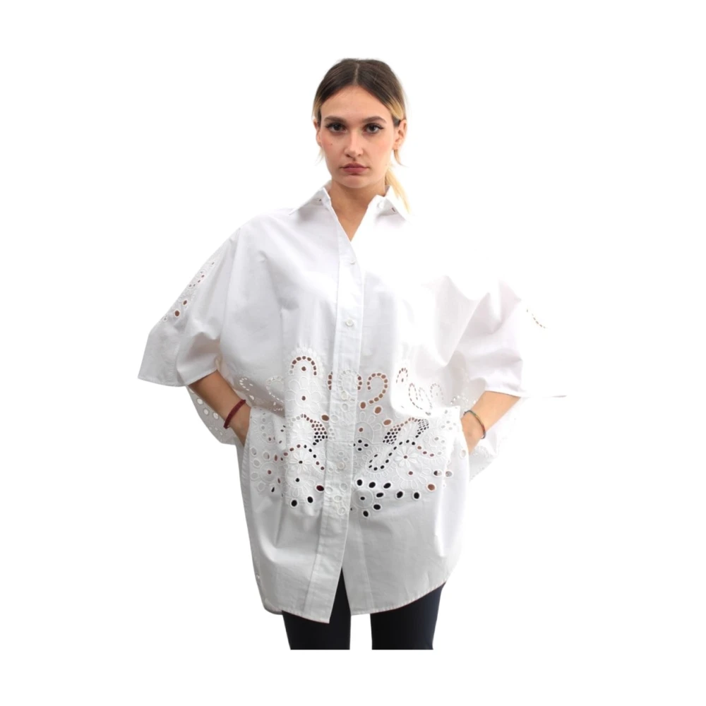 Liviana Conti Wit Overhemd met 3 4 Mouwen Borduurwerk White Dames