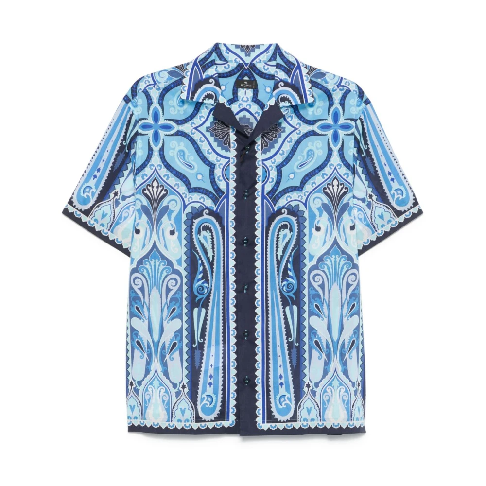 ETRO Blauwe Pegaso Motief Knoopshirt Blue Heren