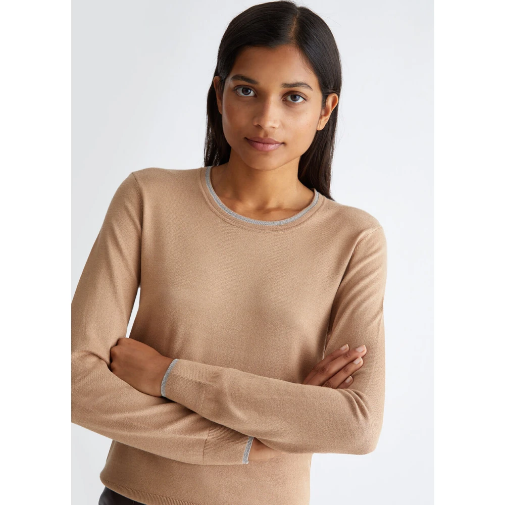 Liu Jo Ronde Hals Pullover met Lurex -inzetten Beige Dames