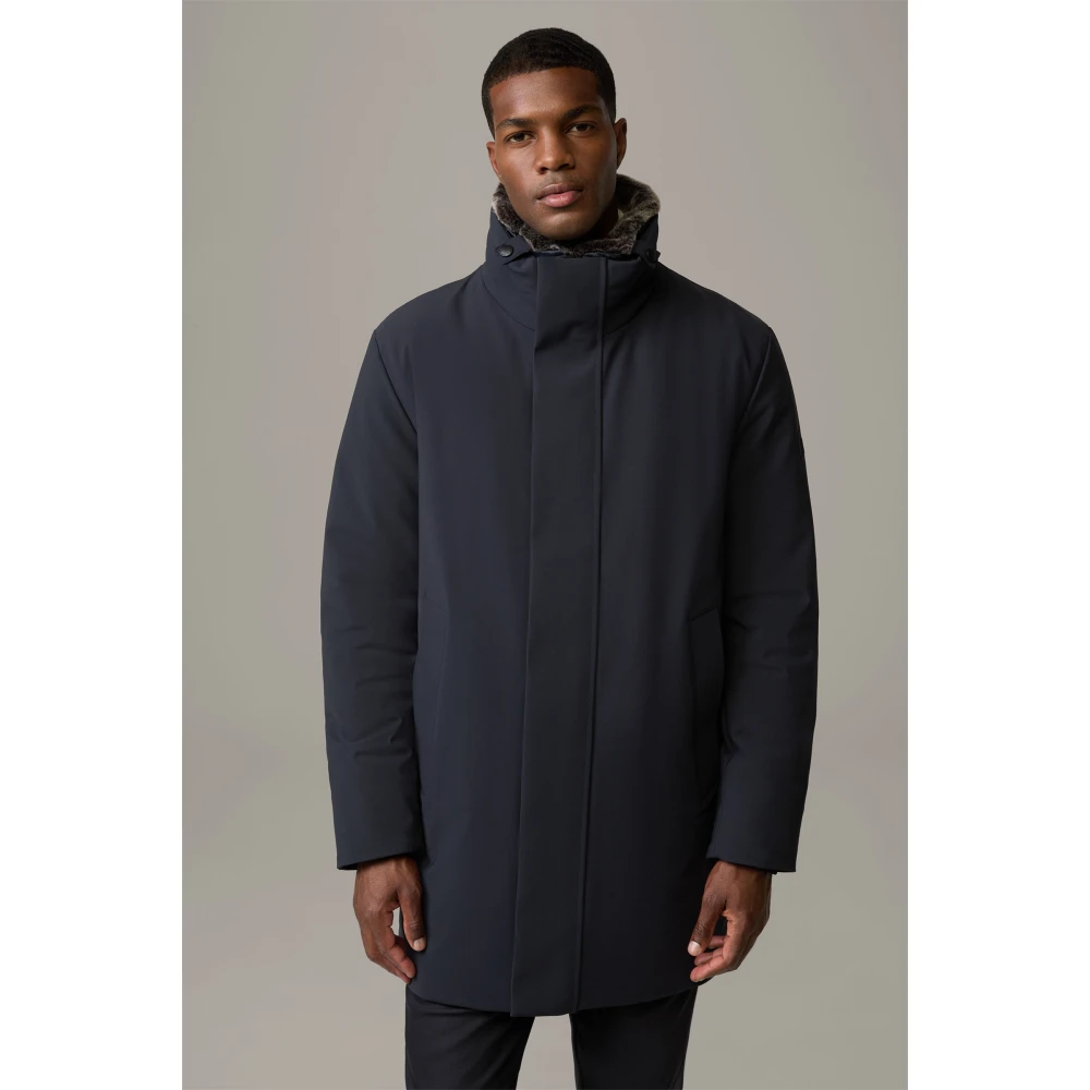 Strellson Heren winterjas met afneembare nepbont kraag Blue Heren