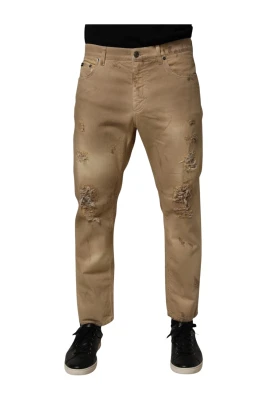 Beige Löst Tattered Denim Jeans