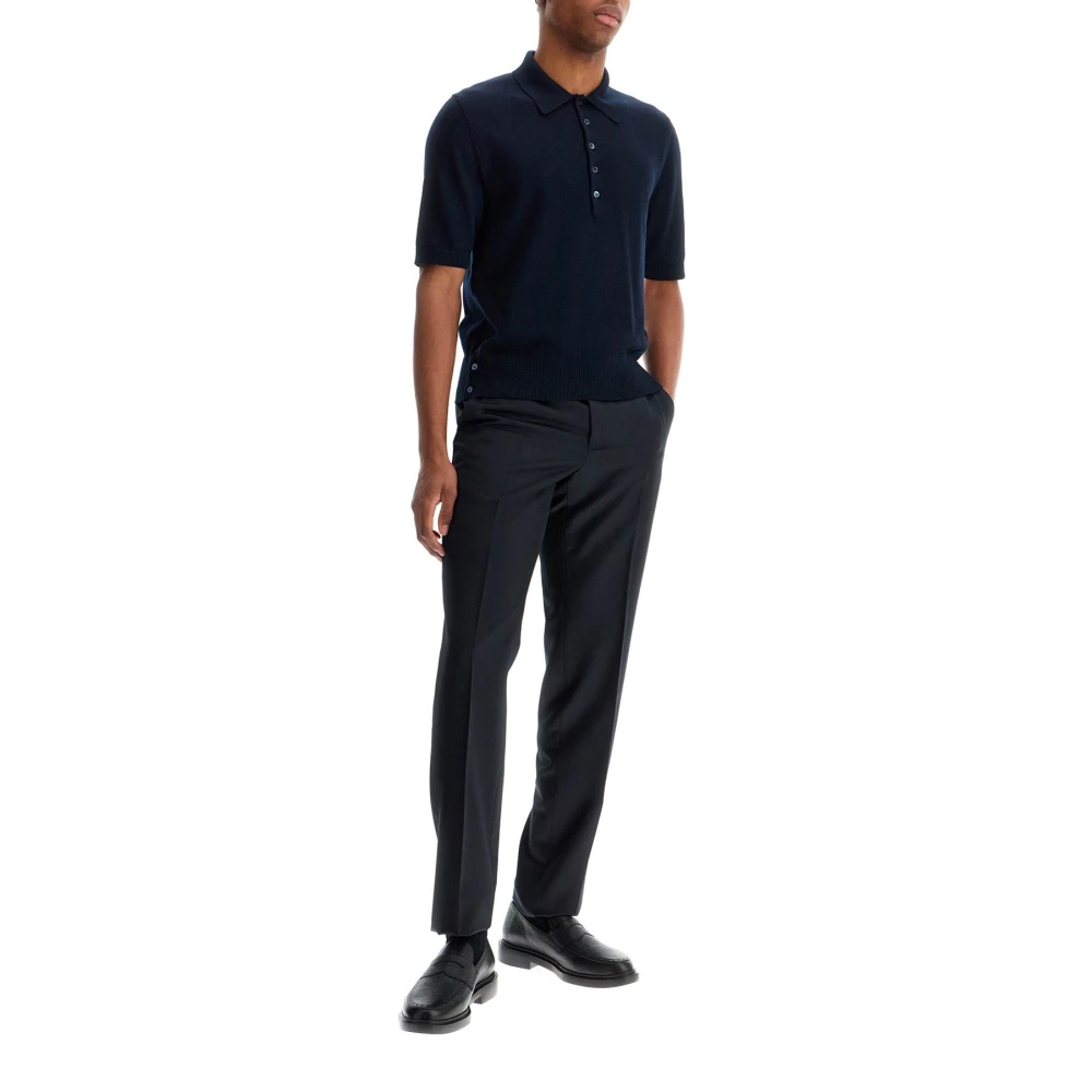 Thom Browne Contrast 4-Bar Gebreid Poloshirt Blue Heren