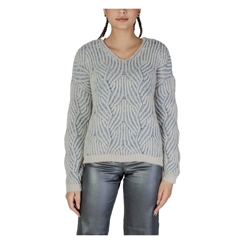 Only Blauwe Gebreide Trui met Ronde Hals Blue Dames