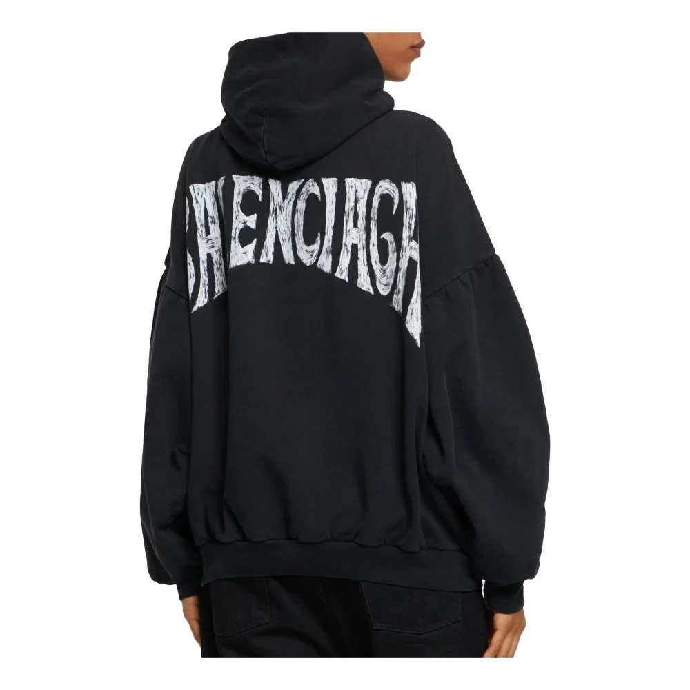 Balenciaga Paris Bedrukte Katoenen Hoodie Black Dames