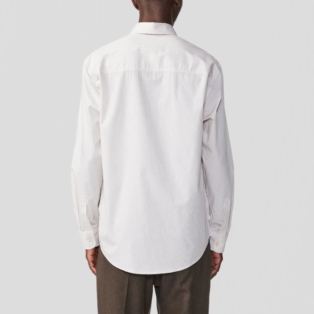 Nn07 Gestreept Shirt in Ecru Poplin Beige Heren