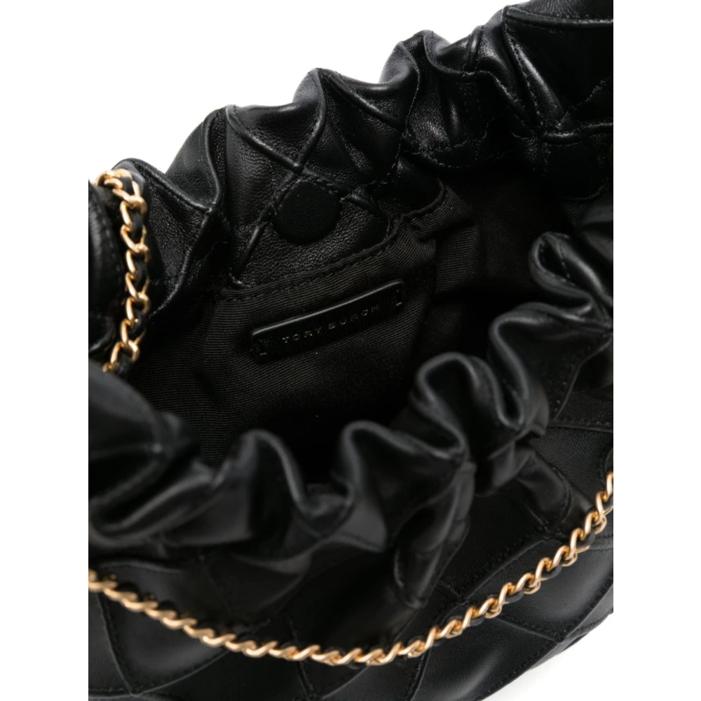 TORY BURCH Schoudertas van generfd leer met dubbel T-motief Black Dames