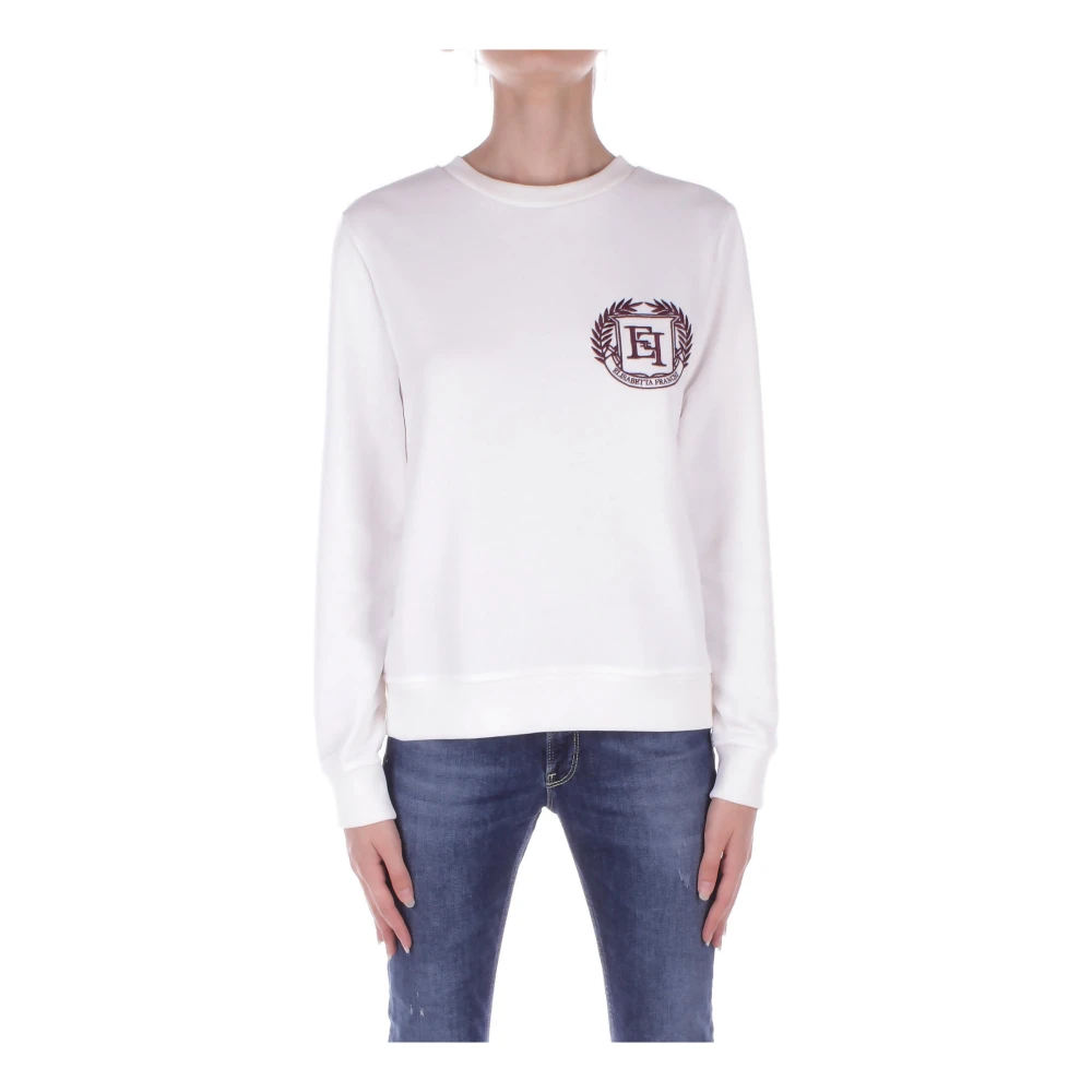 Elisabetta Franchi Ivoor Sweater met Front Logo Beige Dames