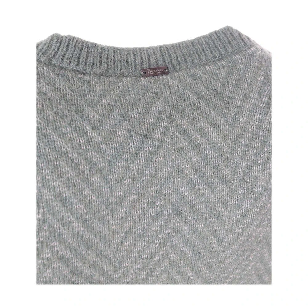 Herno Resort Trui in Herringbone Alpaca Jacquard Green Heren