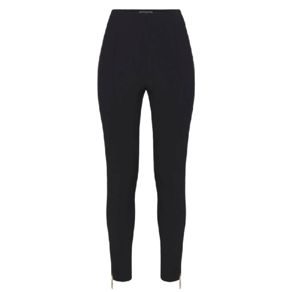 Elisabetta Franchi Rechte stretch crêpe broek met rits Black Dames