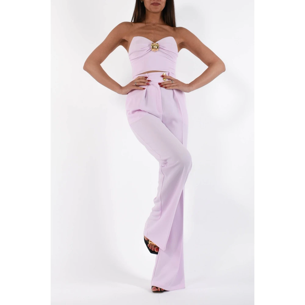 Elisabetta Franchi Top in vloeiende crêpe met juweeldecoratie Pink Dames