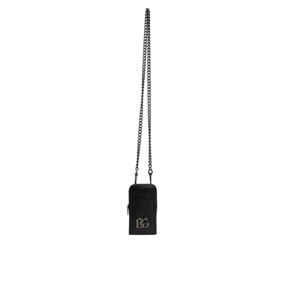 Dolce & Gabbana Zwarte leren crossbody kettingtelefoontas Black Dames